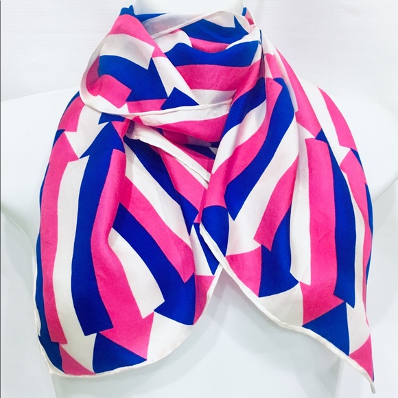 Vintage Silk White Fuchsia & White Printed Scarf - Picture 6 of 7